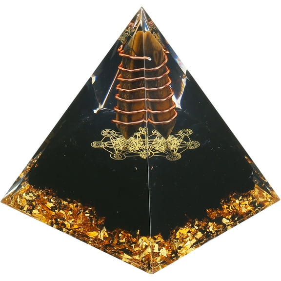 Jokpay Orgone Pyramid for Positive Energy, Orgonite Amethyst Obsidian Healing Crystal Pyramid, Black