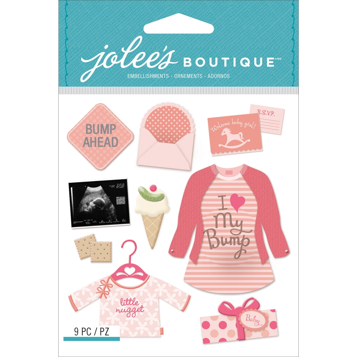 Jolee's Boutique Dimensional Stickers-Baby Girl Pregnancy