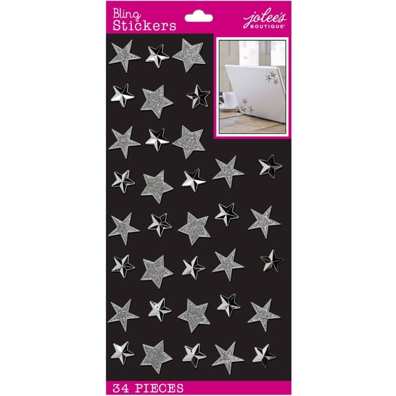 Jolee's Boutique Silver Puffy Stars & Gem Paper Stickers - 34 Piece