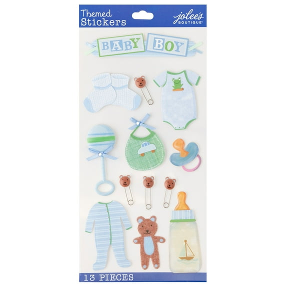 Jolee's Boutique Solid Multicolor Baby Boy Mixed Paper Stickers, 13 Piece