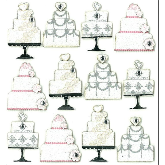 Jolee's Cabochon Dimensional Repeat Stickers-Wedding Cakes