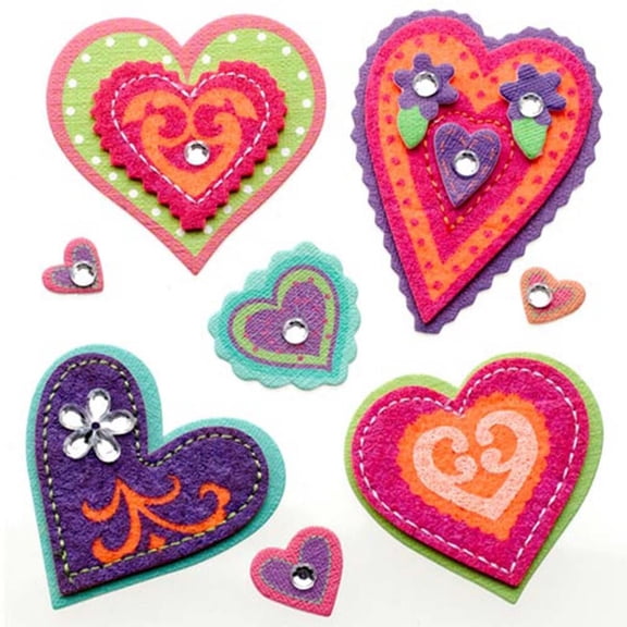 Jolee's Colorful Stitched Hearts Stickers