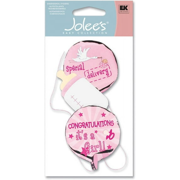 Jolees Boutique Dimensional Baby Sticker-Girl Mylar Balloons