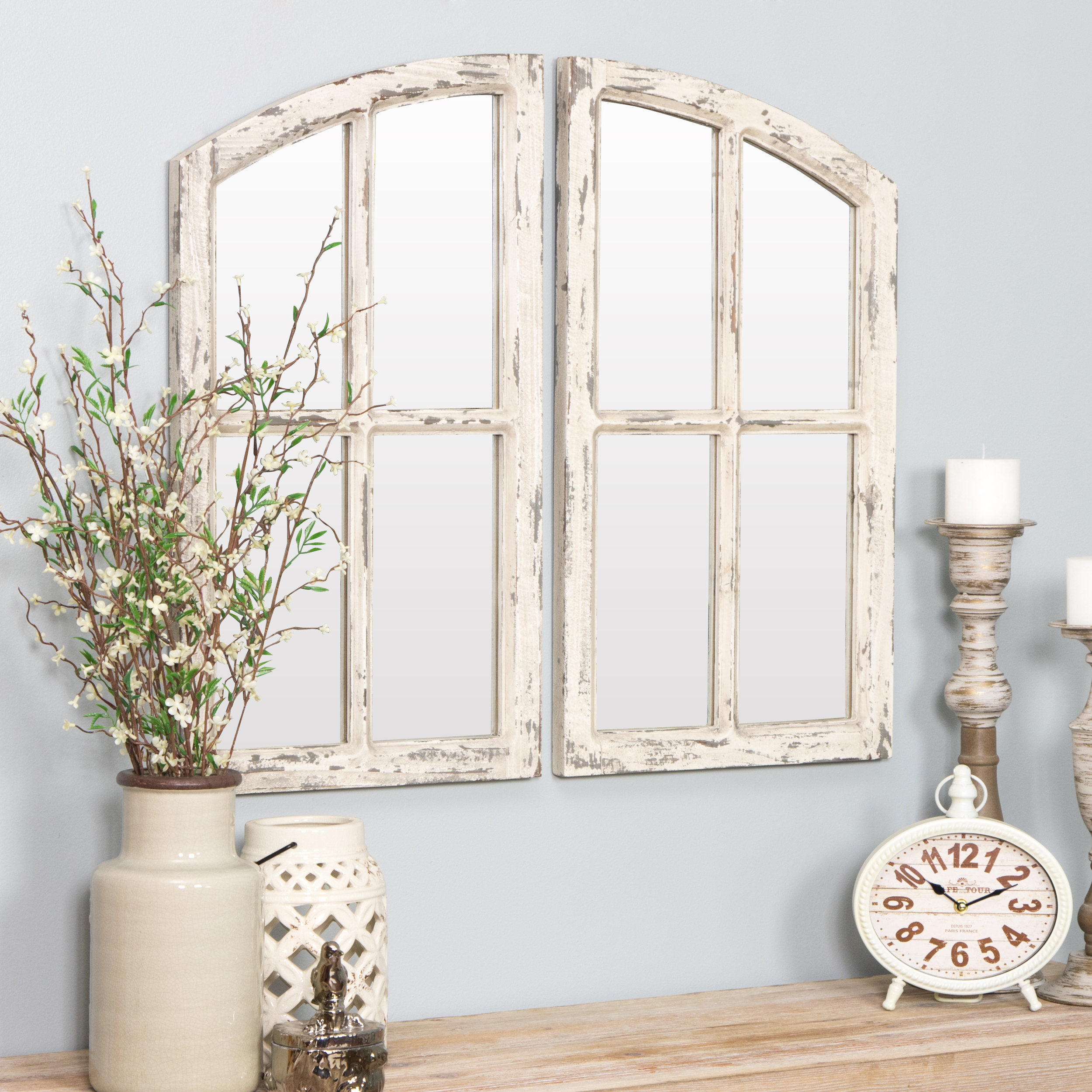 Jolene Arch Window Pane Mirrors Off-White 27" x 15" (Set of 2) by Aspire - image 1 of 6