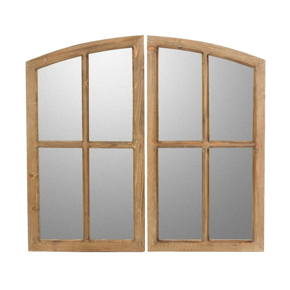 Jolene Arch Window Pane Mirrors Walnut 33" x 18" (Set of 2) by Aspire