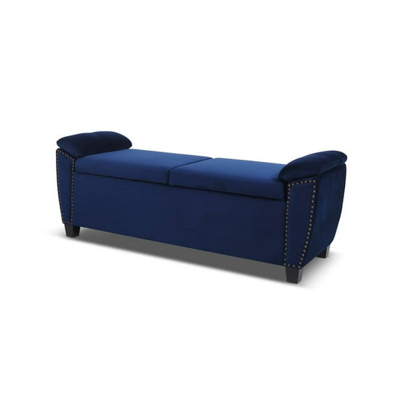 Jolene Storage Bench Nailhead Accent Navy Blue