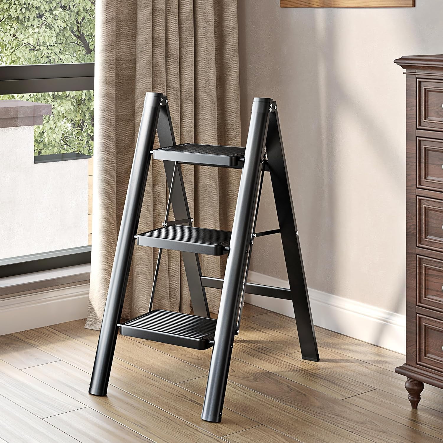 Jolfay Aluminium 3 Step Ladder with Wide Steps Lightweight Folding ...