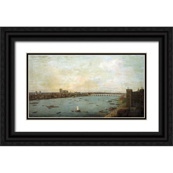 Joli, Antonio 14x9 Black Ornate Wood Framed with Double Matting Museum Art Print Titled - The City of Westminster From Lambeth