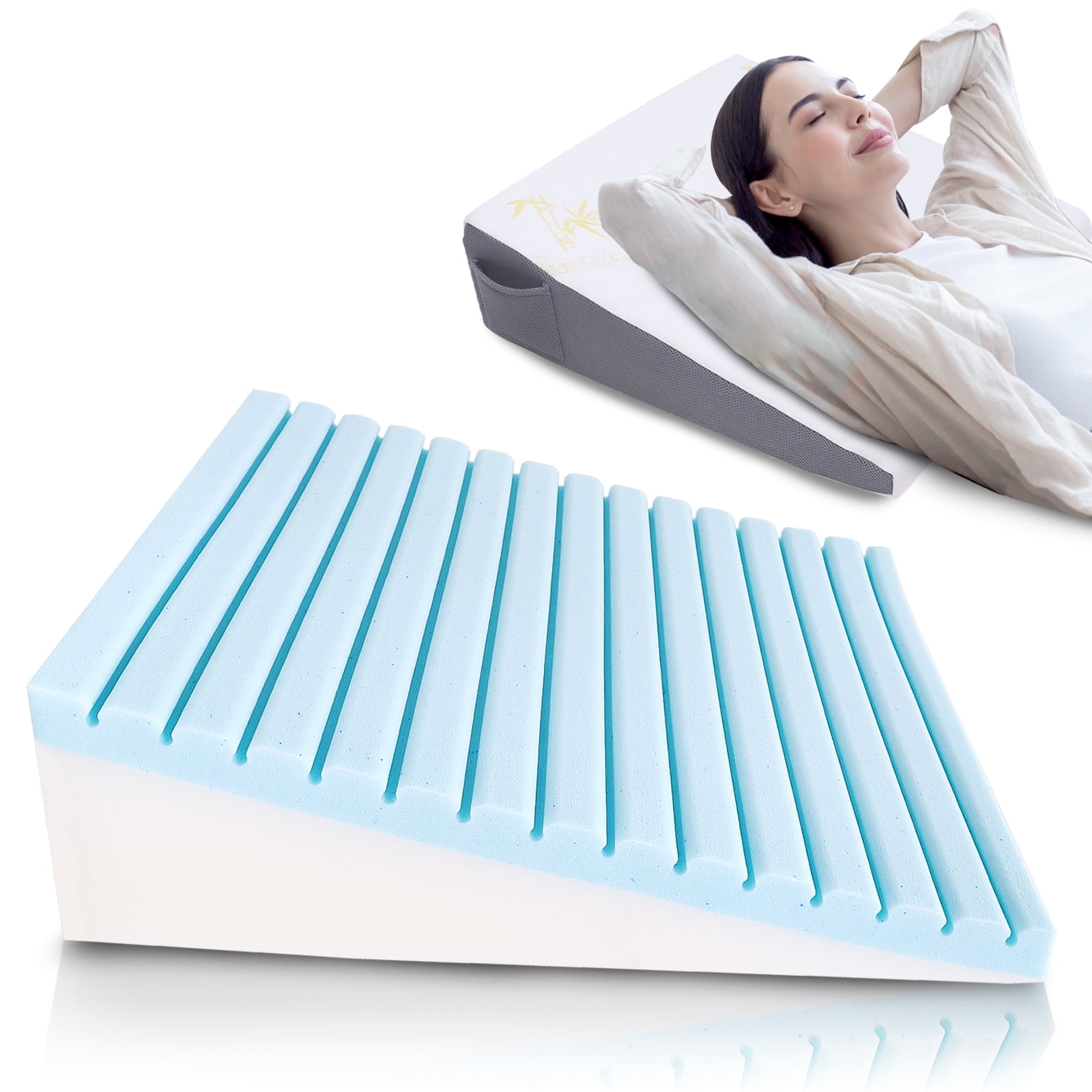 JoliNuit Bed Wedge Pillow for Sleeping, and Resting, Gel Memory Foam Pillow for Back, Knee Pain Relief After Surgery, 7.5 Inch Triangle Elevation Cushion for Acid Reflux,Gerd,Anti Snoring