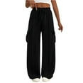thumbnail image 1 of JoliSweat Cargo Sweatpants for Women Wide Leg High Waisted Joggers Baggy Drawstring Athletic Trousers Sweat Pants with Pockets Black XL, 1 of 4