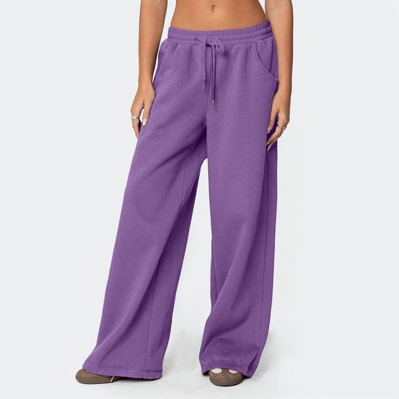 JoliSweat Sweatpants Women Wide Leg Sweat Pants Straight Sweats Baggy Jogging Tall Yoga Lounge Track with Pockets Joggers Purple XXL