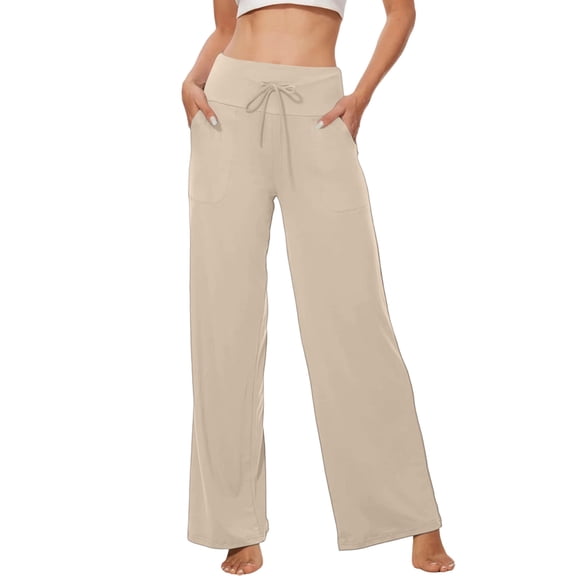 JoliSweat Wide Leg Sweatpants Women Baggy Low Rise Sweatpants with Pockets Spring Fall Y2K Drawstring Straight Leg Sweatpant Khaki M