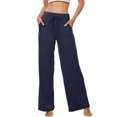 thumbnail image 1 of JoliSweat Wide Leg Sweatpants Women Baggy Low Rise Sweatpants with Pockets Spring Fall Y2K Drawstring Straight Leg Sweatpant Navy L, 1 of 5