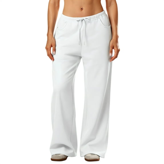 JoliSweat Wide Leg Sweatpants Women Baggy Low Rise Sweatpants with Pockets Spring Fall Y2K Drawstring Straight Leg Sweatpant