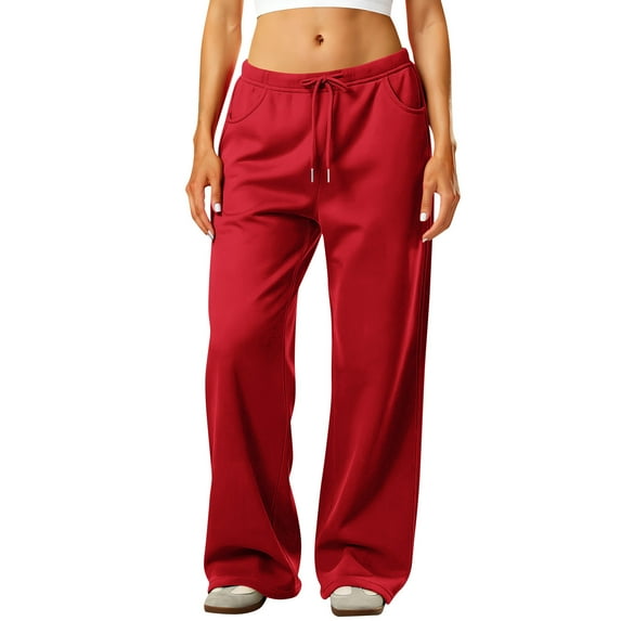 JoliSweat Wide Leg Sweatpants Women Baggy Low Rise Sweatpants with Pockets Spring Fall Y2K Drawstring Straight Leg Sweatpant