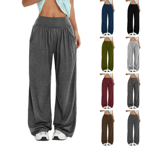 JoliSweat Wide Leg Sweatpants Women Elastic Waist Workout Casual Baggy Sweat Pants High Waist with Pockets Dark Gray XXL