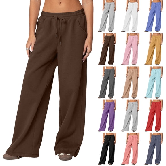 JoliSweat Womens Sweatpants Wide Leg Drawstring Workout Casual Baggy Pants High Waist with Pockets Coffee XXL