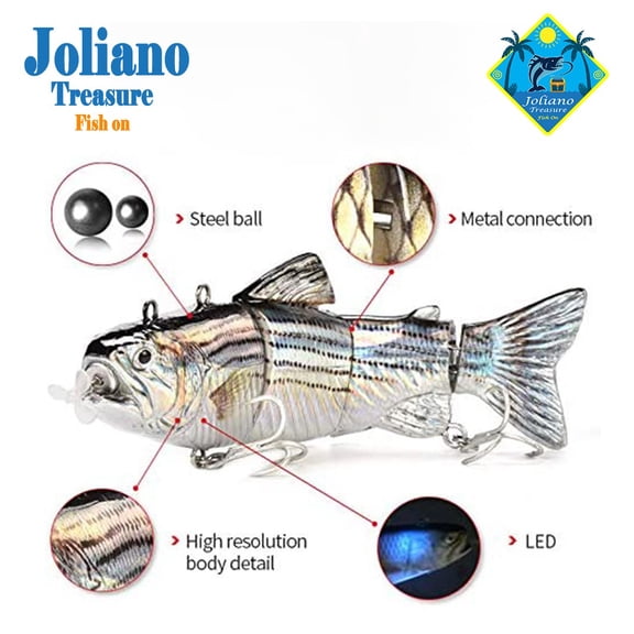 Joliano Robotic Swimming Fishing Electric Lures 5.12" USB Rechargeable LED Light- Hybrid Striped Shad Specialty
