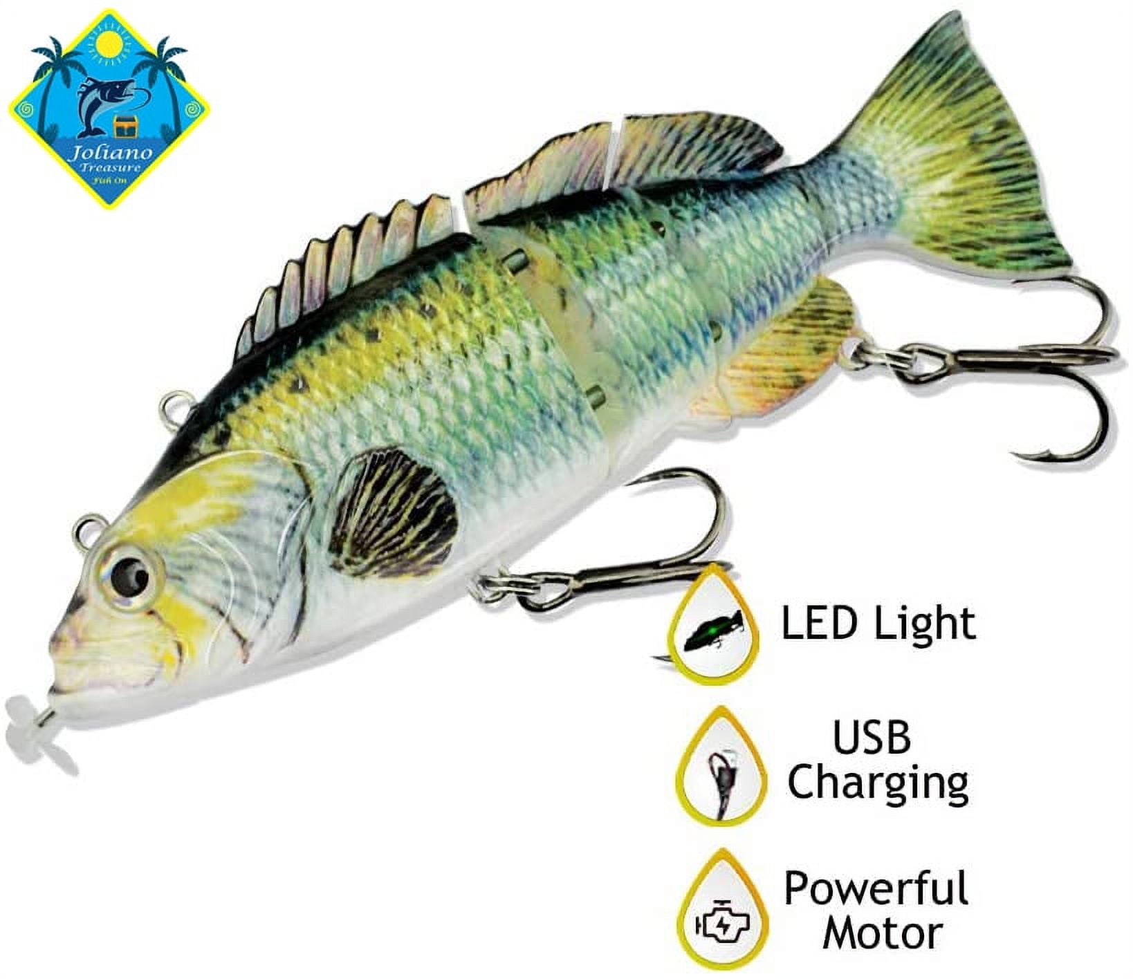 Joliano Robotic Swimming Lure Auto Electric Lure USB Rechargeable Swimbait  Multi Jointed Segment Fishing Lure LED Light 