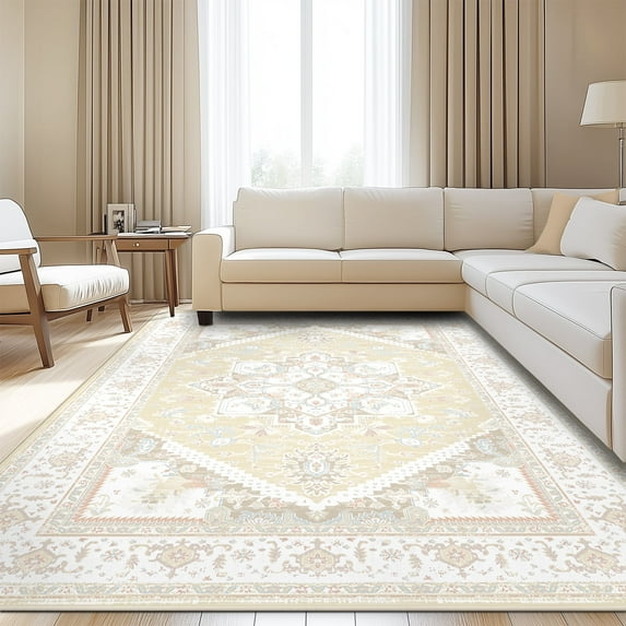 Jolicasa Area Rugs,6'x9'Soft Machine Washable Rugs for Livingroom Bedroom,Low-Pile Non-Slip Carpet,Cream