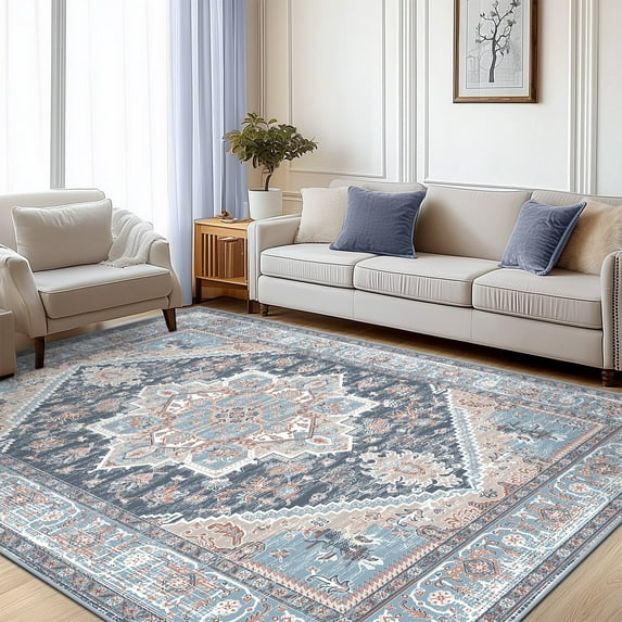 Jolicasa Area Rugs,6'x9'Soft Machine Washable Rugs for Livingroom Bedroom,Low-Pile Non-Slip Carpet,Navy Blue