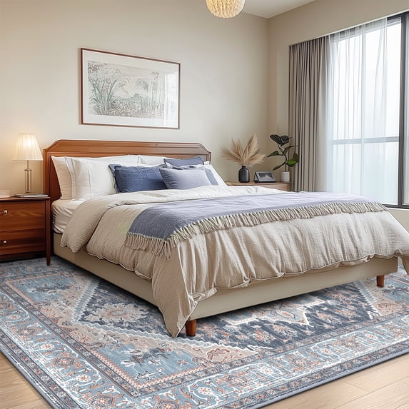 Jolicasa Area Rugs,8'x10'Soft Machine Washable Rugs for Livingroom Bedroom,Low-Pile Non-Slip Carpet,Navy Blue