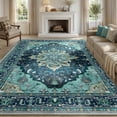 thumbnail image 1 of Jolicasa Area Rugs 8'x10', Washable Rug Non-Slip Soft Low Pile Vintage Distress Floral Rug for Living Room Bedroom Dining Room Office Decor, Teal Green Turquoise, 1 of 10