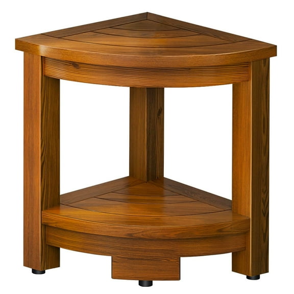 Jolicasa Teak Shower Bench with Shelf, Waterproof Teak Wood Shower Stool & Spa, Corner Stool for Bathroom, Indoor and Outdoor Use - Assemble Required