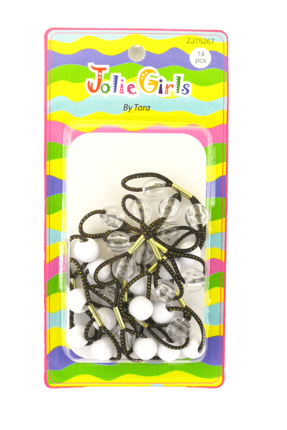 Jolie Girls by Tara 12 mm Twinbead Ponytail Holder Metal Hair Elastics - White & Clear - 14 Pcs.