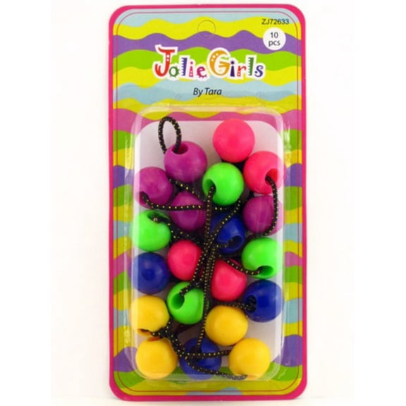 Jolie Girls by Tara 20 mm Twinbead Ball Assorted Color Ponytail Holders - 10 Pcs.