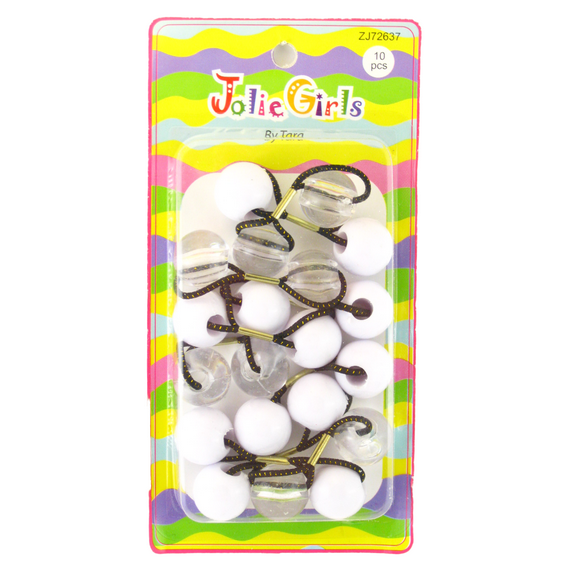 Jolie Girls by Tara Metal 20 mm Ponytail Holder Elastics - White & Clear - 10 Pcs.