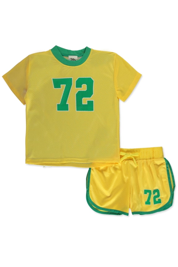 Boys' Girls' 2-Piece Football Jersey Shorts Set Outfit Color: yellow Size: 14