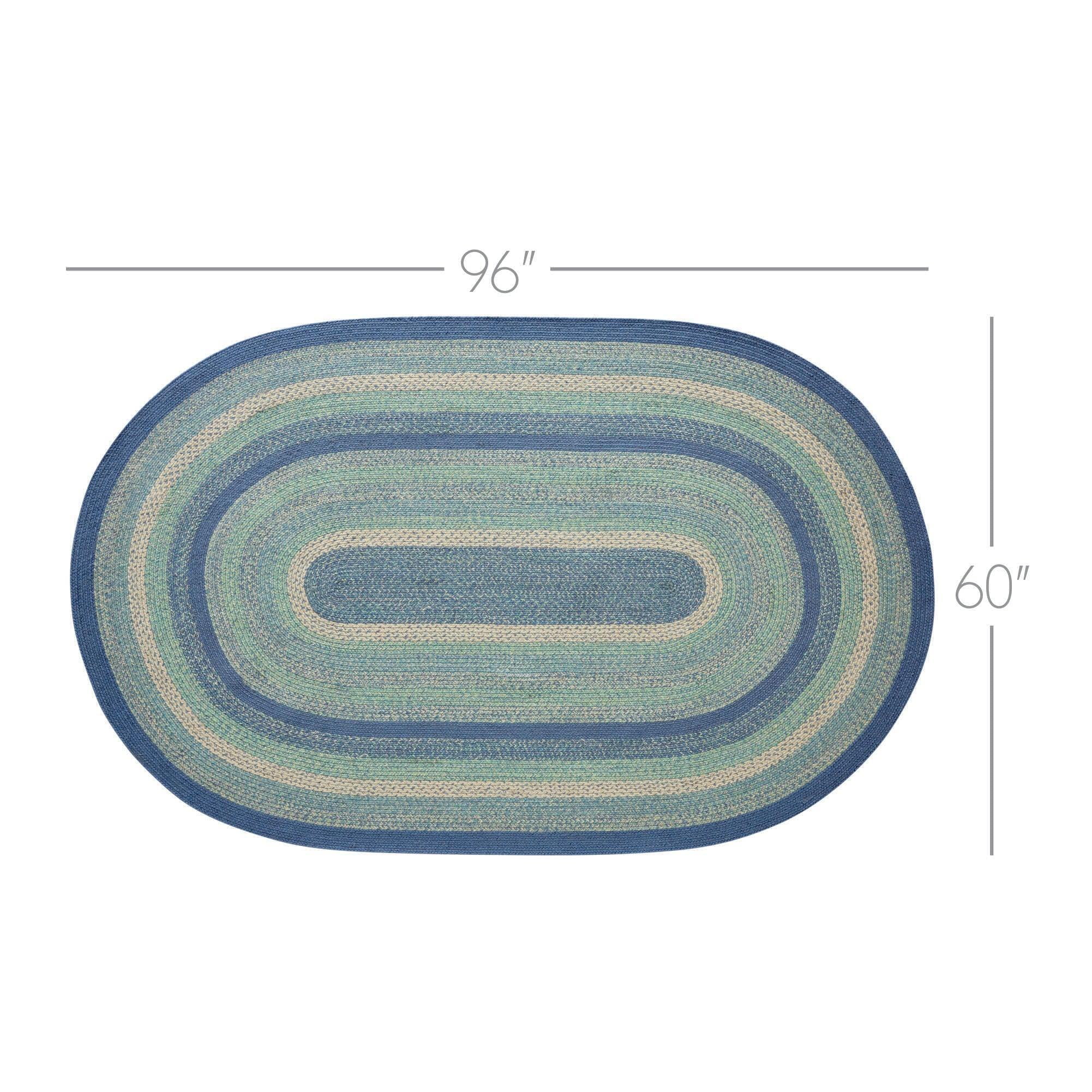 VHC Brands Jolie Farmhouse 60"x96" Area Rug Blue Textured Jute Striped Pad Oval Floor Decor