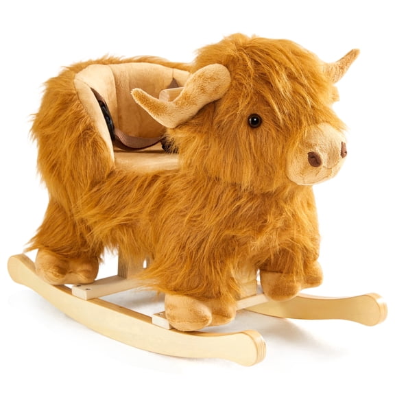 Jolie Vallee Baby Rocking Horse Kids Ride on Horse Highlander Cattle Rocker for Toddlers 1 Year Old Cute Dog Stuffed Plush Ride-on Toy for Child Christmas or Birthday Gift Brown