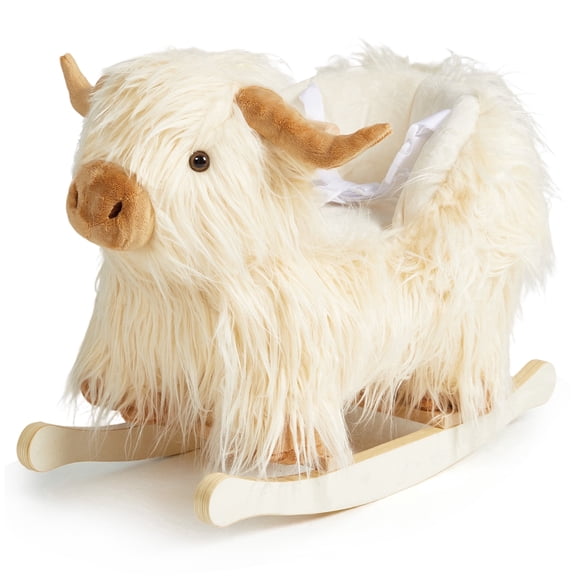 Jolie Vallee Baby Rocking Horse Kids Ride on Horse Highlander Cattle Rocker for Toddlers 1 Year Old Cute Dog Stuffed Plush Ride-on Toy for Child Christmas or Birthday Gift White
