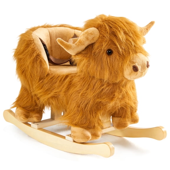 Jolie Vallee Baby Rocking Horse Kids Ride on Horse Highlander Cattle Rocker for Toddlers 1 Year Old Cute Dog Stuffed Plush Ride-on Toy for Child Christmas or Birthday Gift Brown