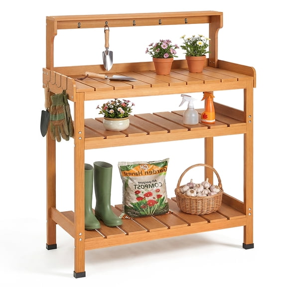Jolie Vallee Potting Bench Outdoor Potting Table, HDPE Material All Weather Use with 2 Bottom Shelves.Natural