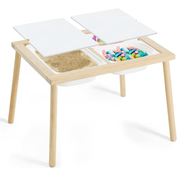 Jolie Vallee Sand & Water Sensory Table for Toddlers 1-3, Kids Indoor Outdoor Activity Play Table with 3 Storage Bins & Writable Lids