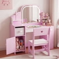 thumbnail image 1 of Jolie Vallee Vanity Set with Chair Kids Makeup Vanity Desk with Lights Mirror, 3 in 1 Toddler Vanity Desk with Bookshelf Storage Cabinet, Pink Pretend Play Dressing Table for Little Girls, 1 of 7