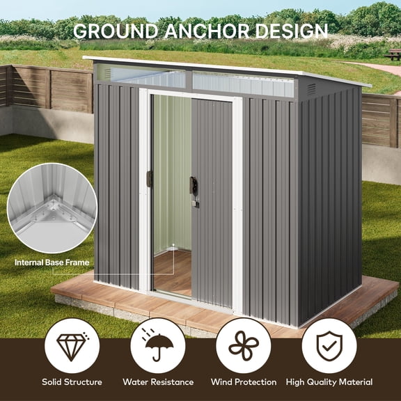 Jolifa 6x4 ft Outdoor Storage Shed, Galvanized Steel Garden Tool Shed with Lockable Door, Waterproof Metal Shed for Backyard Bike Lawn Mower