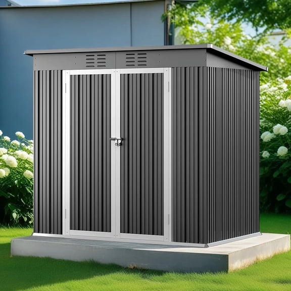 Jolifa 6x4 ft Outdoor Storage Shed, Heavy Duty Galvanized Steel Tool Shed with Double Doors, Waterproof Garden Shed for Backyard, Metal Shed for Lawn.