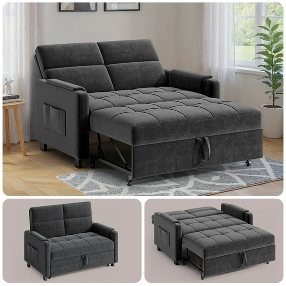 Jolifa Sofa Bed, 2 in 1 Sleeper Sofa with Detachable Velvet Cover, Easy to Assemble, Recliner Lounge, Comfy Futon Pull Out Couch for Living Room/Office/Apartment (Dark Grey)