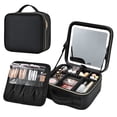 thumbnail image 1 of Portable Makeup Bag with LED Mirror Travel Makeup Case Large Cosmetic Train Case with Brush Holder, 1 of 8