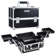 Professional Makeup Train Case Large Cosmetic Box Travel Storage 6 Trays Makeup Organizer Case, Black