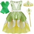 thumbnail image 1 of Jurebecia Girls Green Fairy Frog Princess Costume Dress Kids Birthday Party Dress Up Halloween Outfits with Accessories, 1 of 12