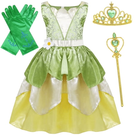 Jurebecia Girls Green Fairy Frog Princess Costume Dress Kids Birthday Party Dress Up Halloween Outfits with Accessories