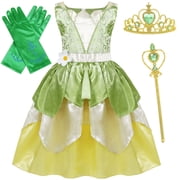 Jurebecia Princess Dress for Girls Fairy Frog Costume for Kids Birthday Party Dresses up Halloween Outfits Green 120 cm 5-6 Years