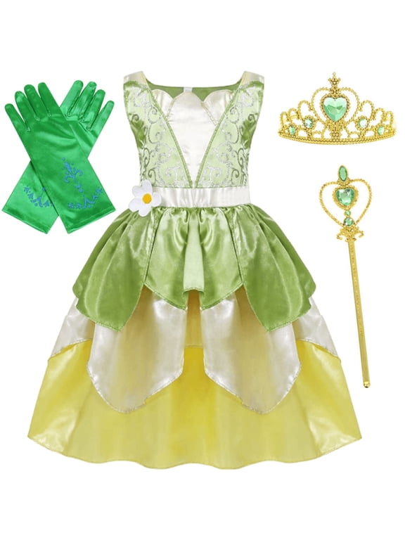 Princess Dress for Girls Fairy Frog Costume for Kids Birthday Party Dresses up Halloween Outfits Green 120 cm 5-6 Years