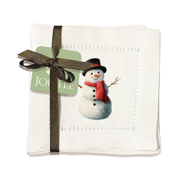 Jolitee Christmas Decorative Hemstitch Cocktail Napkins, 6"x6" Washable Linen-Like Cloth Napkins, Handmade for Holiday Entertaining & Everyday Use (Snowman, Set of 6)