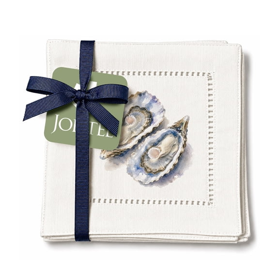 Jolitee Decorative Hemstitch Cocktail Napkins, 6"x6" Washable Linen-Like Cloth Napkins, Handmade for Entertaining and Everyday Use (Coastal Oyster Pair)